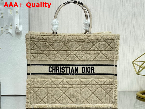 Dior Large Dior Book Tote in Beige Cannage Shearling Replica