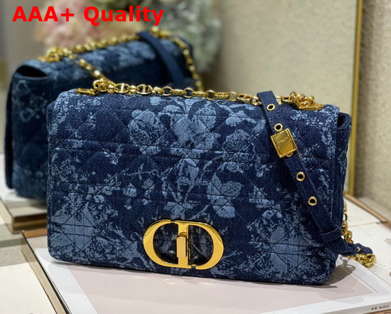 Dior Large Dior Caro Bag Blue Dior Flowers Cannage Denim Replica