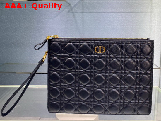 Dior Large Dior Caro Daily Pouch Black Supple Cannage Calfskin Replica