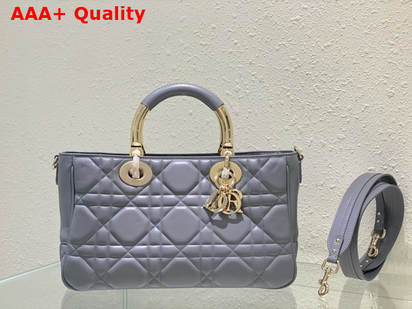 Dior Large Lady 95 22 Bag Cloud Blue Cannage Calfskin with Gold Metal Replica