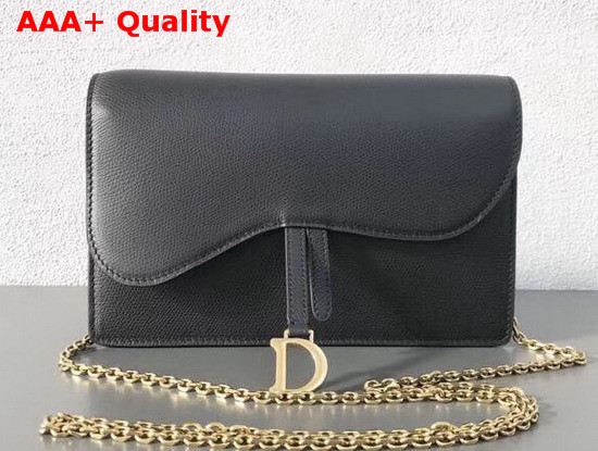 Dior Large Saddle Wallet on Chain Clutch in Black Calfskin Leather Replica