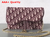 Dior Large Saddle Wallet on Chain Clutch in Burgundy Dior Oblique Jacquard Canvas Replica