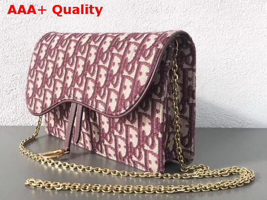 Dior Large Saddle Wallet on Chain Clutch in Burgundy Dior Oblique Jacquard Canvas Replica