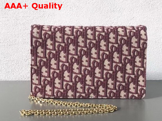 Dior Large Saddle Wallet on Chain Clutch in Burgundy Dior Oblique Jacquard Canvas Replica