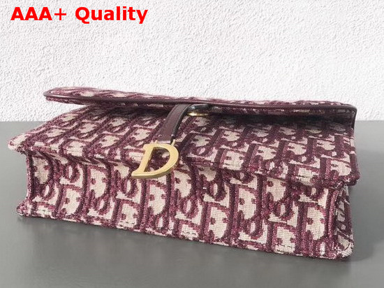 Dior Large Saddle Wallet on Chain Clutch in Burgundy Dior Oblique Jacquard Canvas Replica