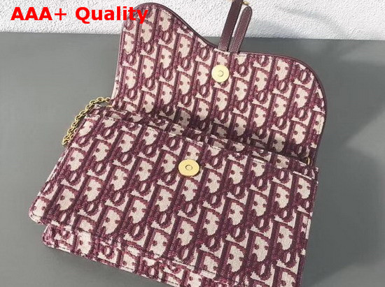 Dior Large Saddle Wallet on Chain Clutch in Burgundy Dior Oblique Jacquard Canvas Replica