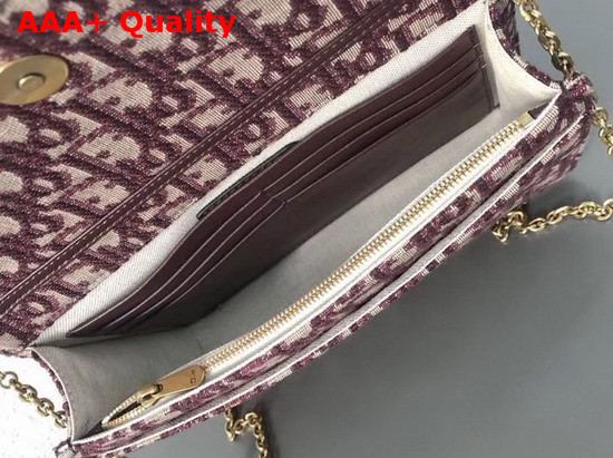 Dior Large Saddle Wallet on Chain Clutch in Burgundy Dior Oblique Jacquard Canvas Replica