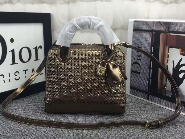 Dior Lily Bag Antique Brass Metallic Calfskin with Micro Cannage Motif for Sale