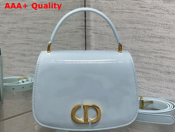 Dior Medium 30 Montaigne Avenue Top Handle Bag in Pale Blue Patent Calfskin Replica