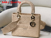 Dior Medium Beige Lady D Lite Embroidered Cannage Bag Replica