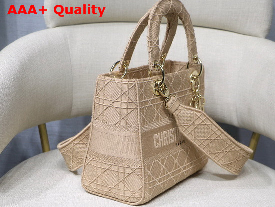 Dior Medium Beige Lady D Lite Embroidered Cannage Bag Replica