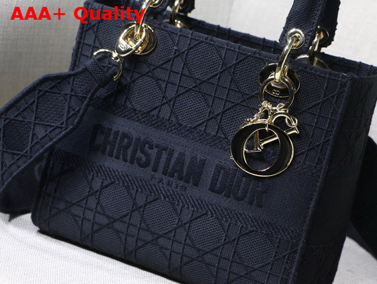 Dior Medium Black Lady D Lite Embroidered Cannage Bag Replica