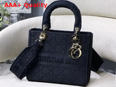 Dior Medium Black Lady D Lite Embroidered Cannage Bag Replica