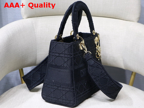 Dior Medium Black Lady D Lite Embroidered Cannage Bag Replica