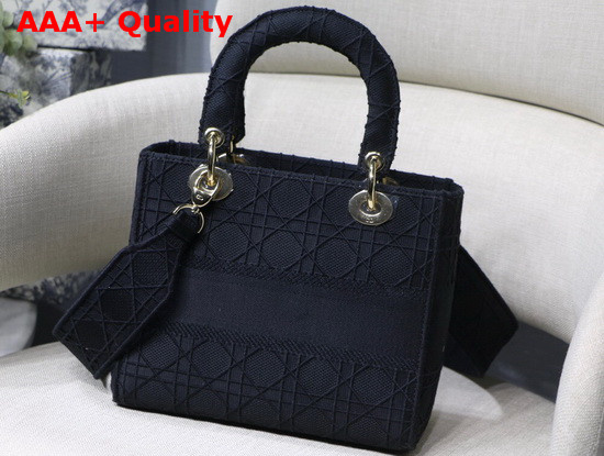 Dior Medium Black Lady D Lite Embroidered Cannage Bag Replica