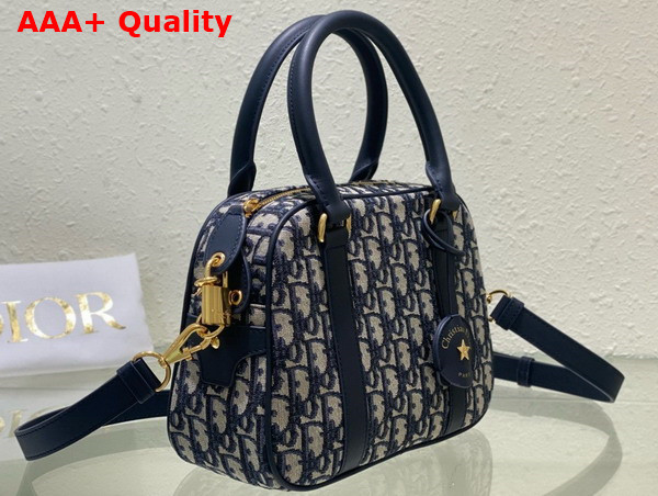 Dior Medium D Vibe Bowling Bag Blue Dior Oblique Jacquard Replica