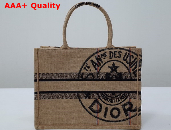 Dior Medium Dior Book Tote Beige Jute Canvas Embroidered with Dior Union Motif Replica