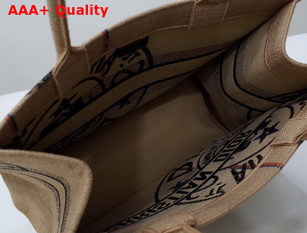 Dior Medium Dior Book Tote Beige Jute Canvas Embroidered with Dior Union Motif Replica