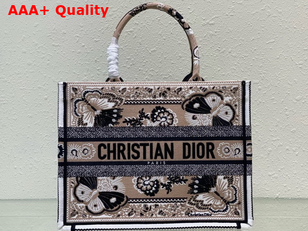 Dior Medium Dior Book Tote Beige Multicolor Butterfly Bandana Embroidery Replica