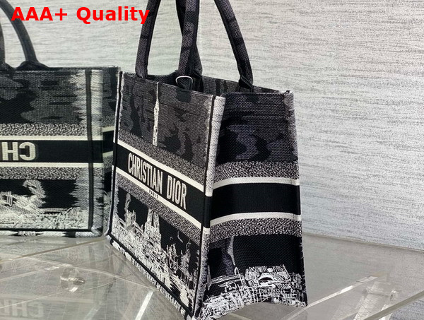 Dior Medium Dior Book Tote Black and White Paris Embroidery Replica