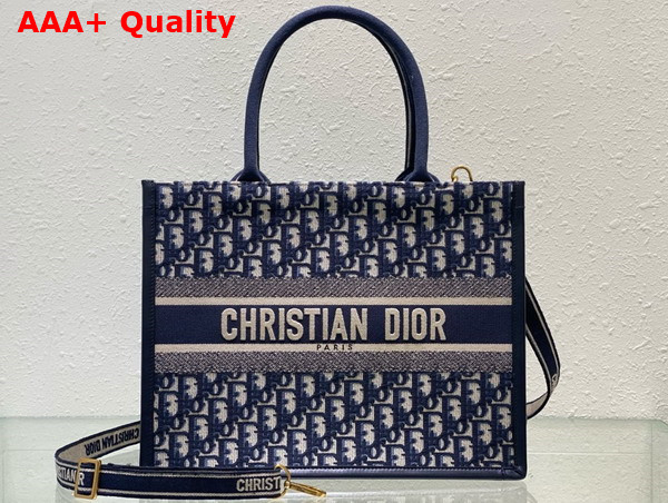 Dior Medium Dior Book Tote Blue Dior Oblique Embroidery and Calfskin Replica