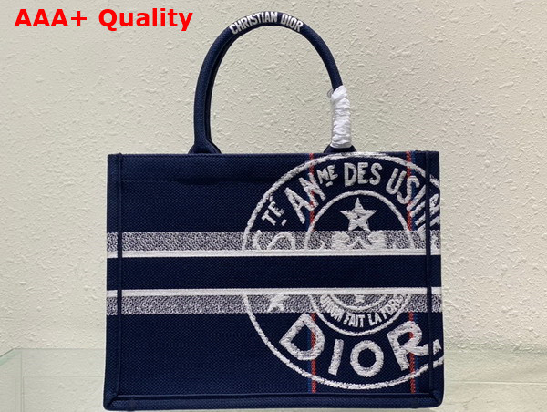 Dior Medium Dior Book Tote Blue Dior Union Embroidery Replica