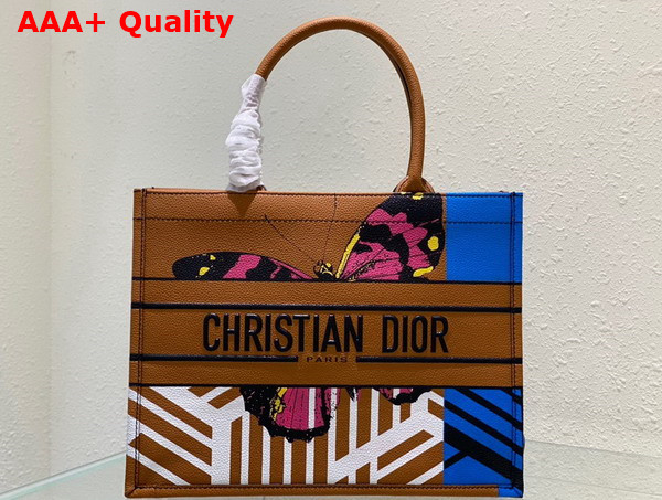 Dior Medium Dior Book Tote Brown and Bright Blue D Jungle Pop Grained Calfskin Replica