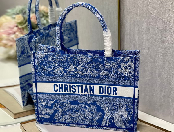 Dior Medium Dior Book Tote Fluorescent Blue Toile de Jouy Reverse Embroidery Replica