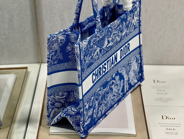 Dior Medium Dior Book Tote Fluorescent Blue Toile de Jouy Reverse Embroidery Replica