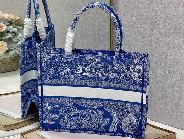 Dior Medium Dior Book Tote Fluorescent Blue Toile de Jouy Reverse Embroidery Replica