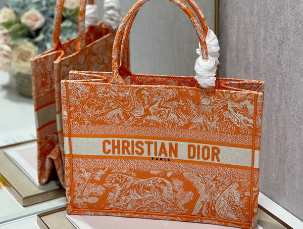 Dior Medium Dior Book Tote Fluorescent Orange Toile de Jouy Reverse Embroidery Replica