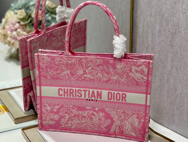 Dior Medium Dior Book Tote Fluorescent Pink Toile de Jouy Reverse Embroidery Replica