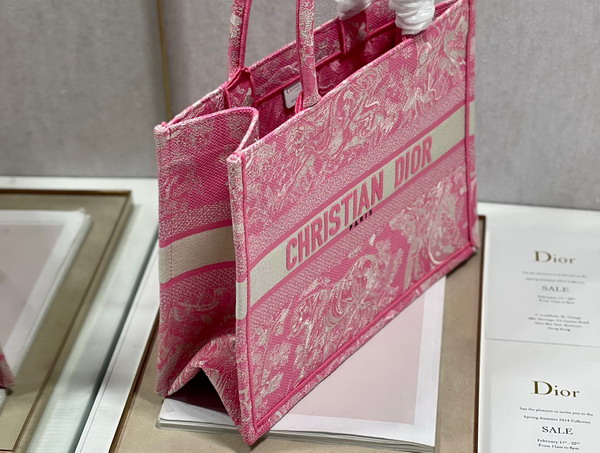 Dior Medium Dior Book Tote Fluorescent Pink Toile de Jouy Reverse Embroidery Replica