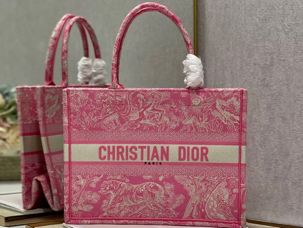 Dior Medium Dior Book Tote Fluorescent Pink Toile de Jouy Reverse Embroidery Replica