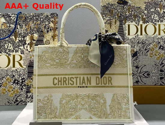 Dior Medium Dior Book Tote Gold Tone Dior Around The World Stella Embroidery Replica