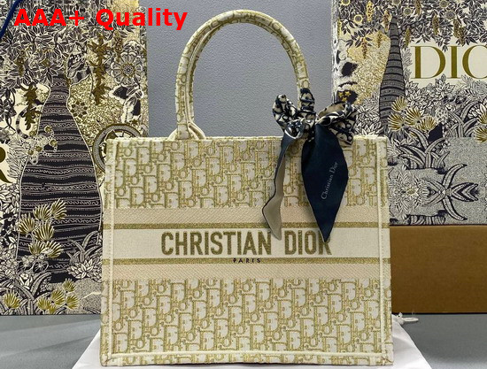 Dior Medium Dior Book Tote Gold Tone Dior Oblique Embroidery Replica