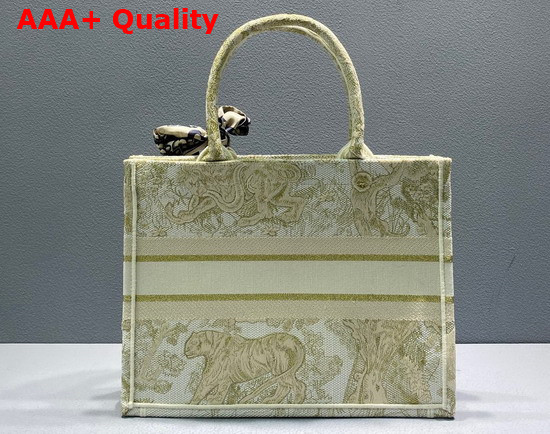 Dior Medium Dior Book Tote Gold Tone Toile de Jouy Embroidery Replica