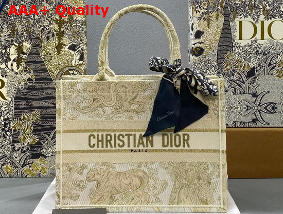 Dior Medium Dior Book Tote Gold Tone Toile de Jouy Embroidery Replica