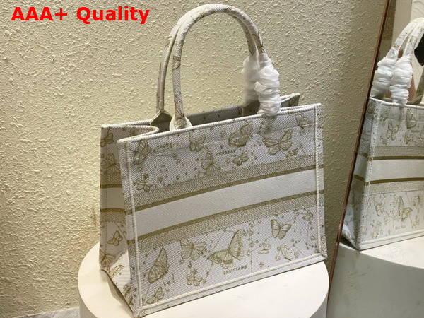 Dior Medium Dior Book Tote Gold Tone and White Butterfly Zodiac Embroidery Replica