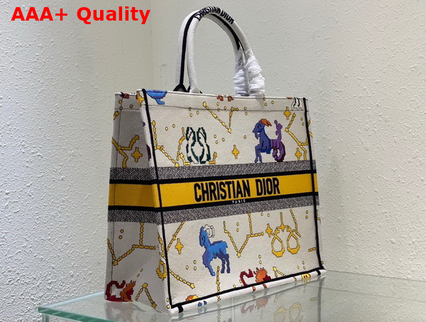 Dior Medium Dior Book Tote Latte Multicolor Dior Pixel Zodiac Embroidery Replica