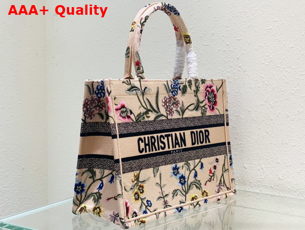 Dior Medium Dior Book Tote Natural Multicolor Raffia Embroidered with Dior Petites Fleurs Replica