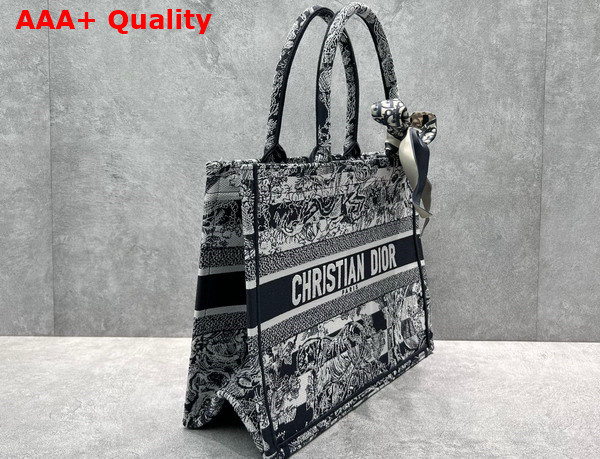 Dior Medium Dior Book Tote Navy Blue Toile de Jouy Stripes Embroidery Replica