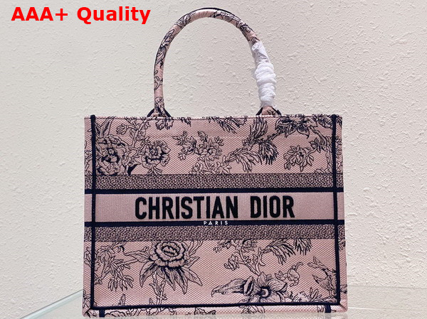 Dior Medium Dior Book Tote Powder Pink Dior Jardin Botanique Embroidery Replica