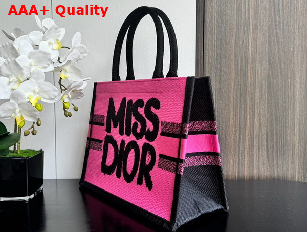 Dior Medium Dior Book Tote Two Tone Fuchsia and Purple Miss Dior Graffiti Embroidery Replica