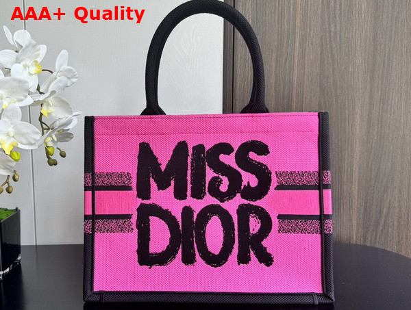 Dior Medium Dior Book Tote Two Tone Fuchsia and Purple Miss Dior Graffiti Embroidery Replica