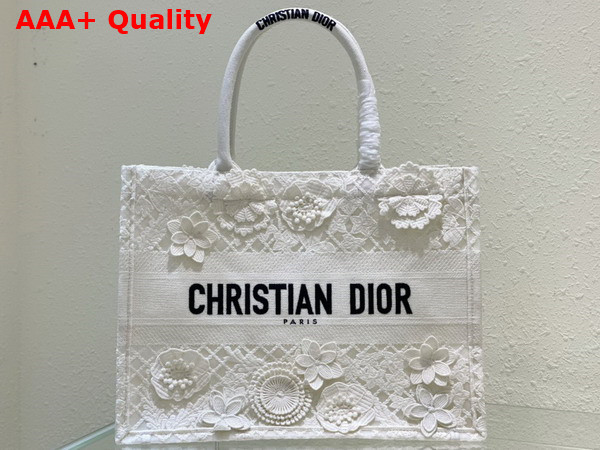 Dior Medium Dior Book Tote White Multicolor D Lace Embroidery with 3D Macrame Effect Replica