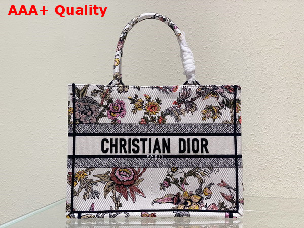 Dior Medium Dior Book Tote White Multicolor Dior Jardin Botanique Embroidery Replica