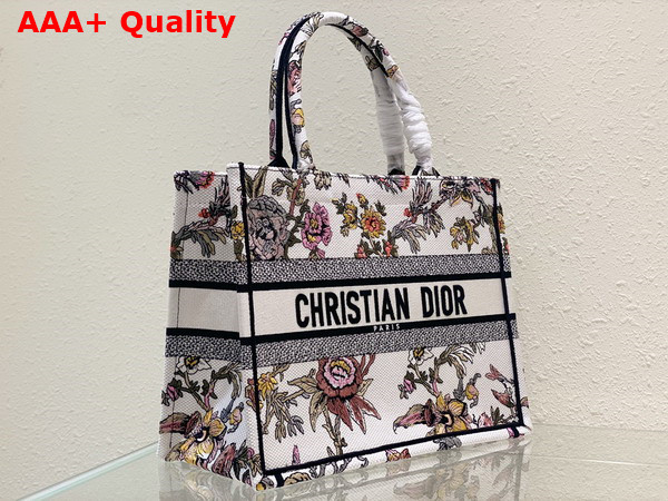 Dior Medium Dior Book Tote White Multicolor Dior Jardin Botanique Embroidery Replica