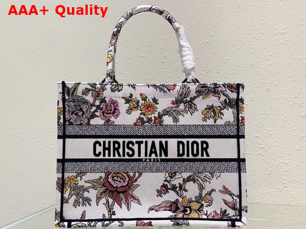 Dior Medium Dior Book Tote White Multicolor Dior Jardin Botanique Embroidery Replica