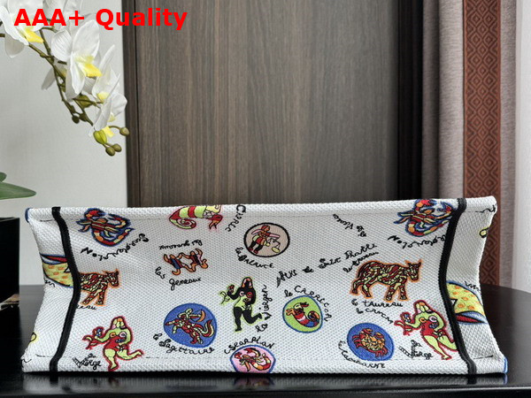 Dior Medium Dior Book Tote White Multicolor Dragon Zodiac Embroidery Replica